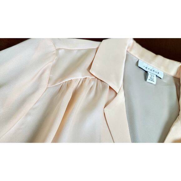Topshop Satin Scallop Edge Blouse Button Up Long Sleeve Peach Women's Size 4 US - Picture 6 of 8